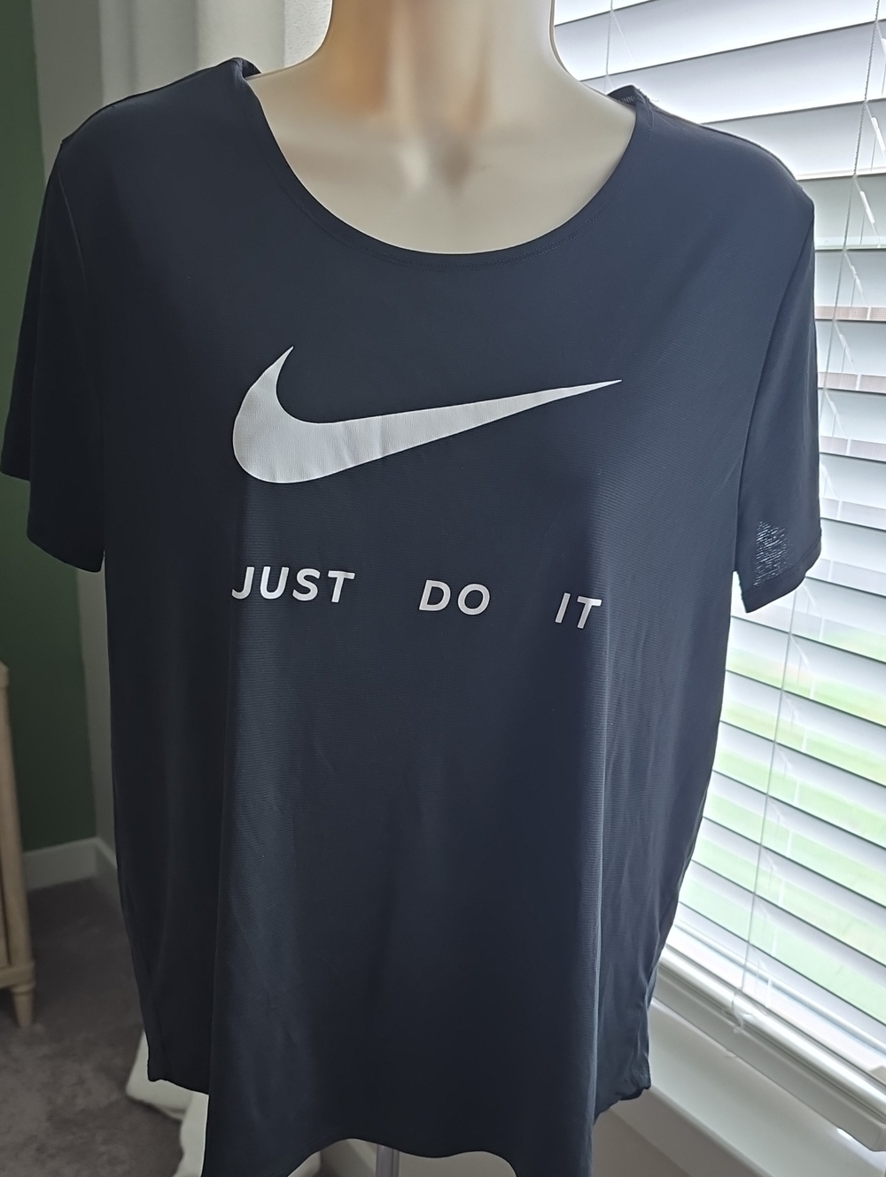 Nike Black Tee with White Swoosh and 'Just Do It' Text - Picture 1 of 3